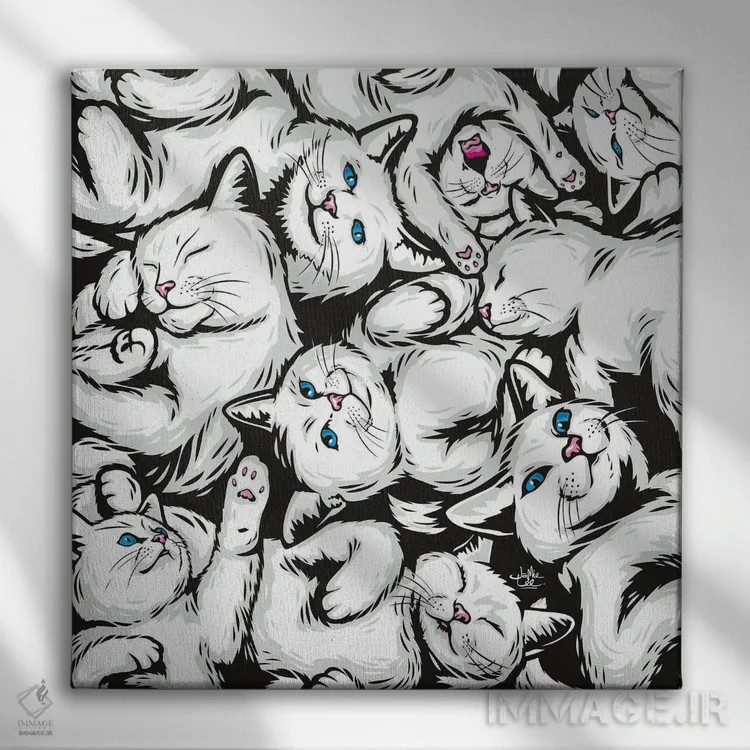 تابلو دکوراتیو گربه های سفید اثر جیمز لی - نمای روبهرو روی دیوار