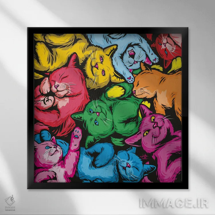 تابلو دکوراتیو گربه های ژله لوبیایی اثر جیمز لی - نمای قابدار مشکی