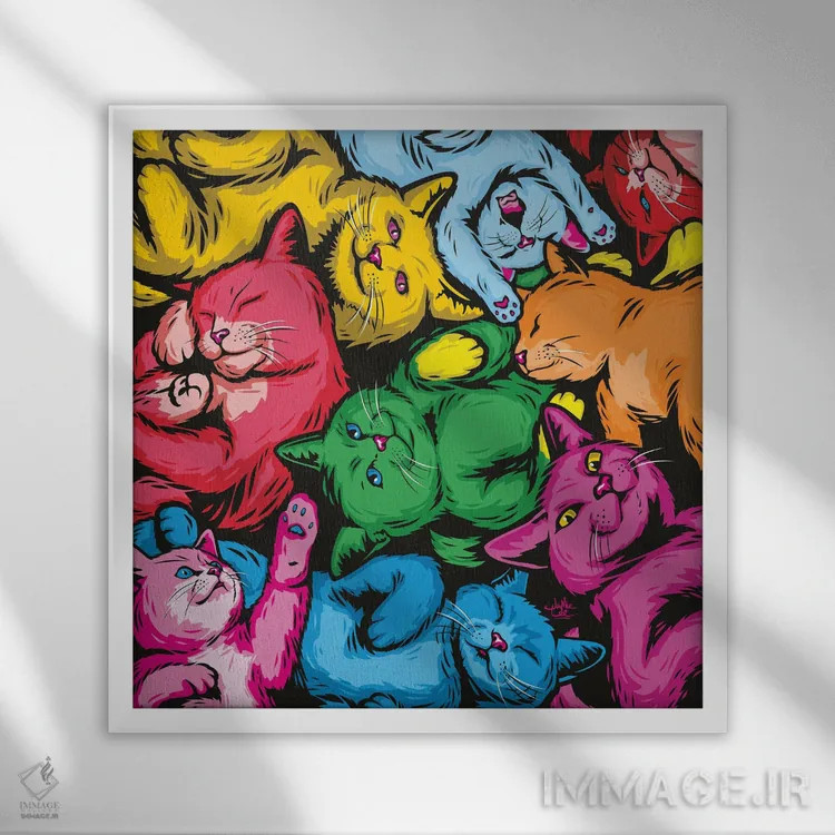 تابلو دکوراتیو گربه های ژله لوبیایی اثر جیمز لی - نمای قابدار سفید