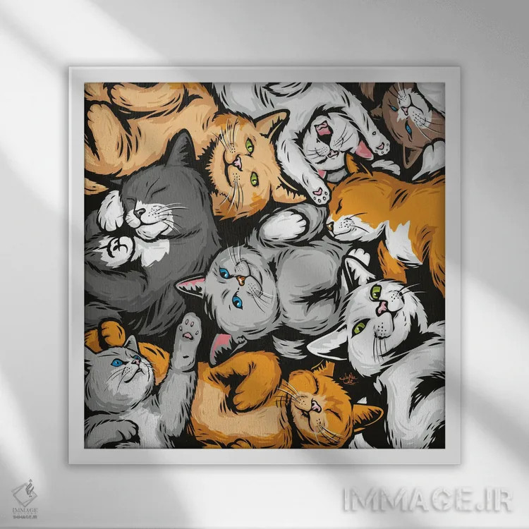 تابلو دکوراتیو گربه ها اثر جیمز لی - نمای قابدار سفید