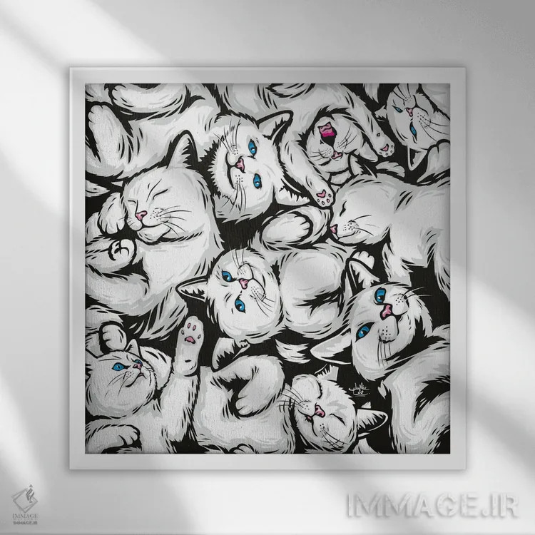 تابلو دکوراتیو گربه های سفید اثر جیمز لی - نمای قابدار سفید