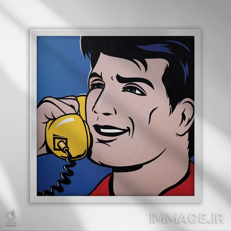 تابلو دکوراتیو مرد در حال صحبت با تلفن اثر جیمز لی - نمای قابدار سفید