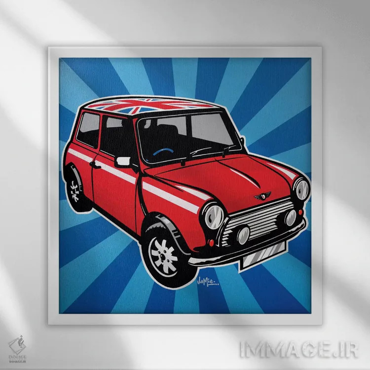 تابلو دکوراتیو مینی کوپر اثر جیمز لی - نمای قابدار سفید