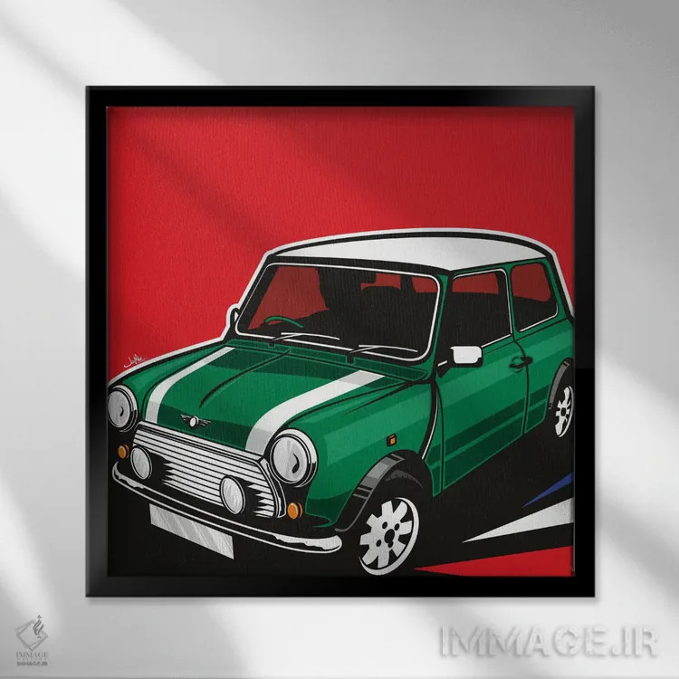 تابلو دکوراتیو مینی کوپر ۲ اثر جیمز لی - نمای قابدار مشکی