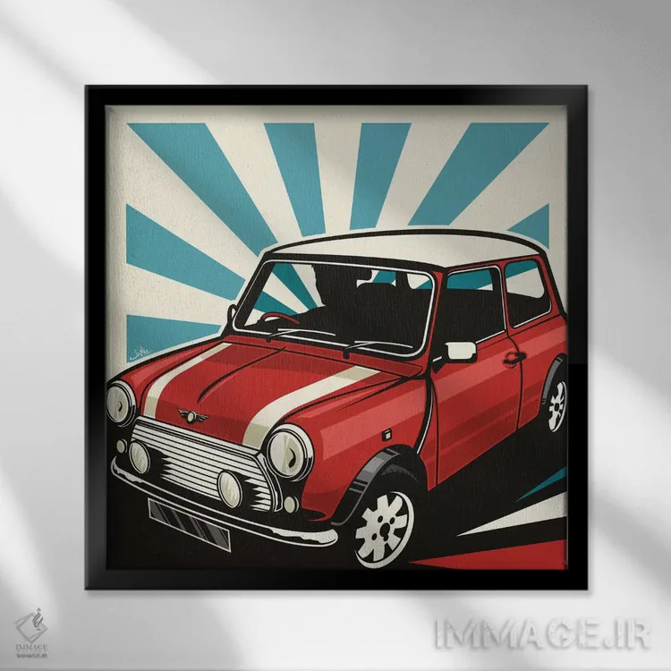 تابلو دکوراتیو مینی کوپر ۳ اثر جیمز لی - نمای قابدار مشکی