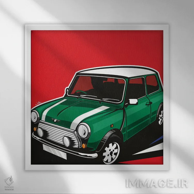 تابلو دکوراتیو مینی کوپر ۲ اثر جیمز لی - نمای قابدار سفید