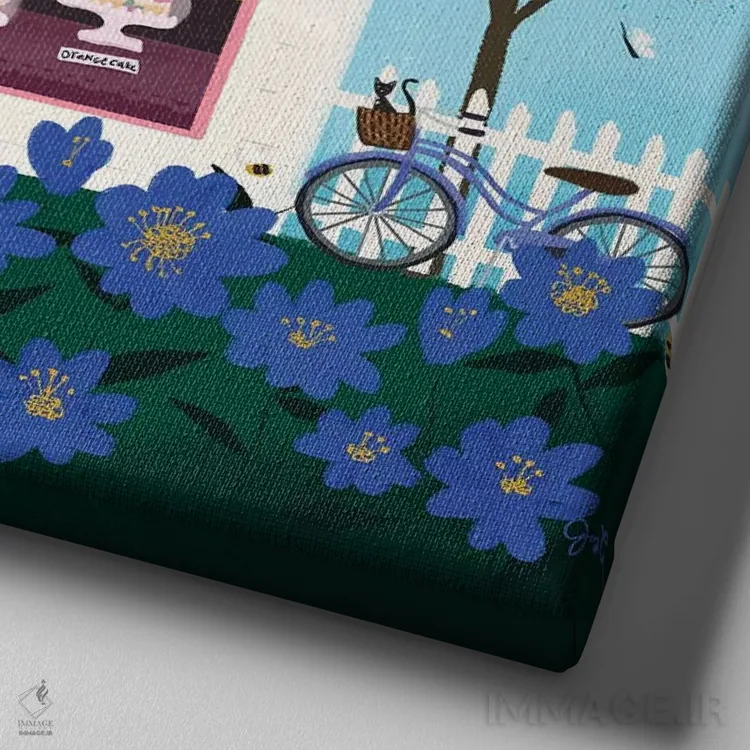 تابلو دکوراتیو ترکیب هنر فولکلور ۵ اثر جوی لافرم - نمای نزدیک بافت بوم