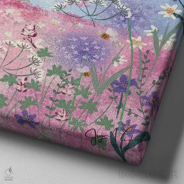 تابلو دکوراتیو گیاهان بهاری پری وینکل اثر جوی لافرم - نمای نزدیک بافت بوم