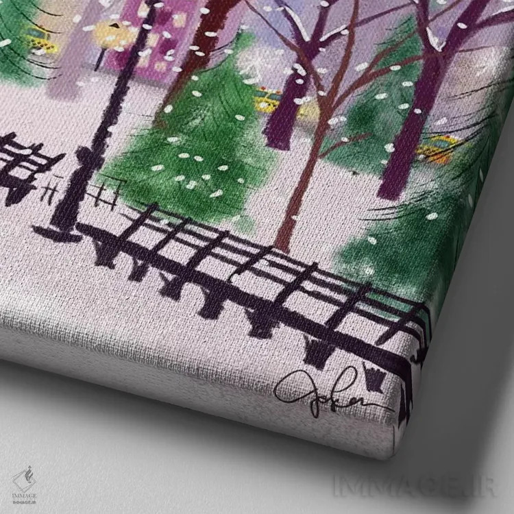 تابلو دکوراتیو شب برفی اثر جوی لافرم - نمای نزدیک بافت بوم