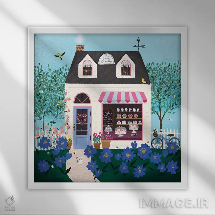 تابلو دکوراتیو ترکیب هنر فولکلور ۵ اثر جوی لافرم - نمای قابدار سفید