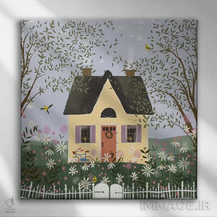 تابلو دکوراتیو خانه زرد روی تپه اثر جوی لافرم - نمای روبهرو روی دیوار