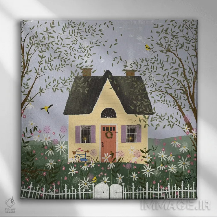 تابلو دکوراتیو خانه زرد روی تپه اثر جوی لافرم - نمای روبهرو روی دیوار