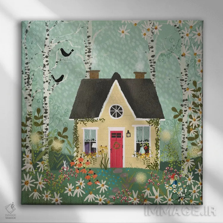 تابلو دکوراتیو خانه زرد در جنگل اثر جوی لافرم - نمای روبهرو روی دیوار