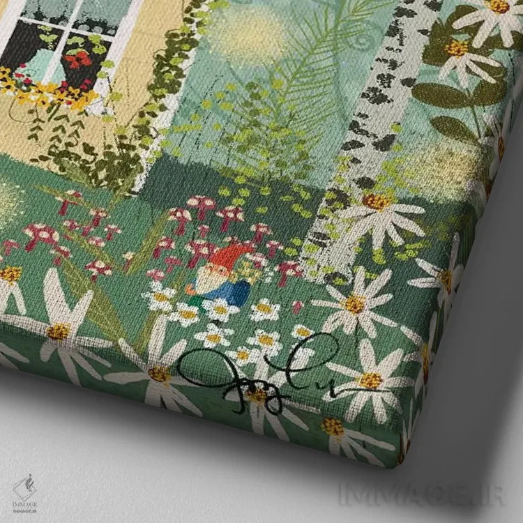 تابلو دکوراتیو خانه زرد در جنگل اثر جوی لافرم - نمای نزدیک بافت بوم