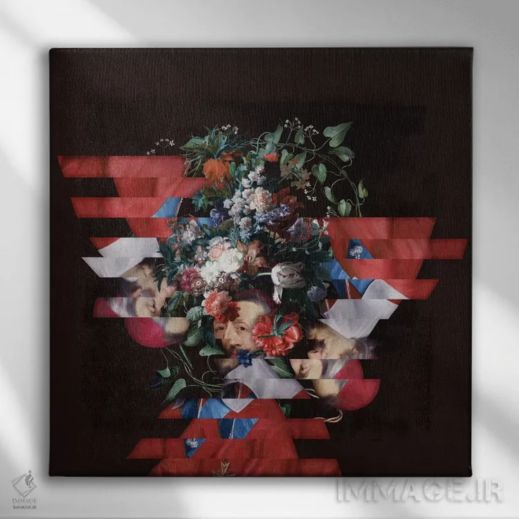 تابلو دکوراتیو پرتره با گل ها اثر خوزه لوئیس گوئررو - نمای روبهرو روی دیوار