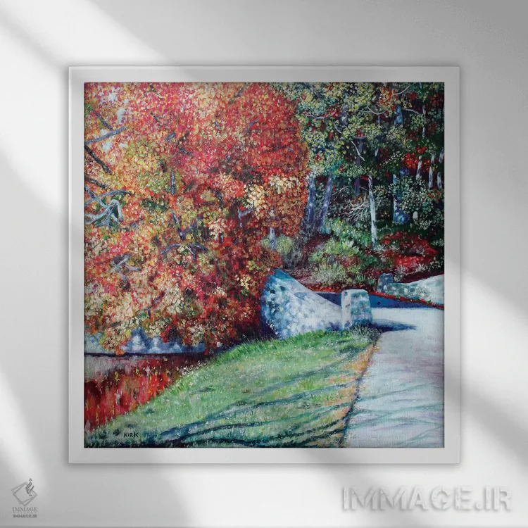 تابلو دکوراتیو شعله های پاییزی اثر جری لی کرک - نمای قابدار سفید