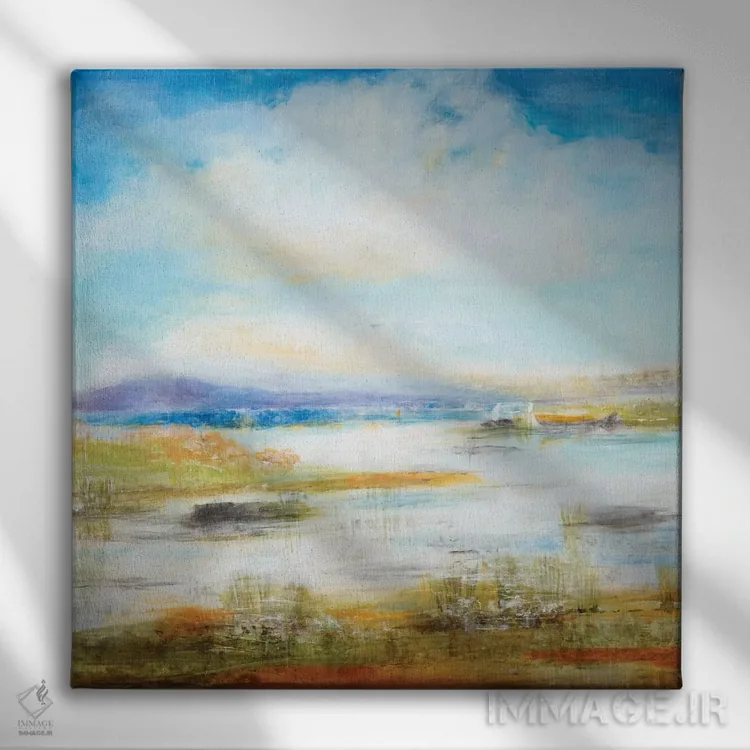 تابلو انتزاعی هم اراضی باتلاقی اثر جیل مارتین - نمای روبهرو روی دیوار