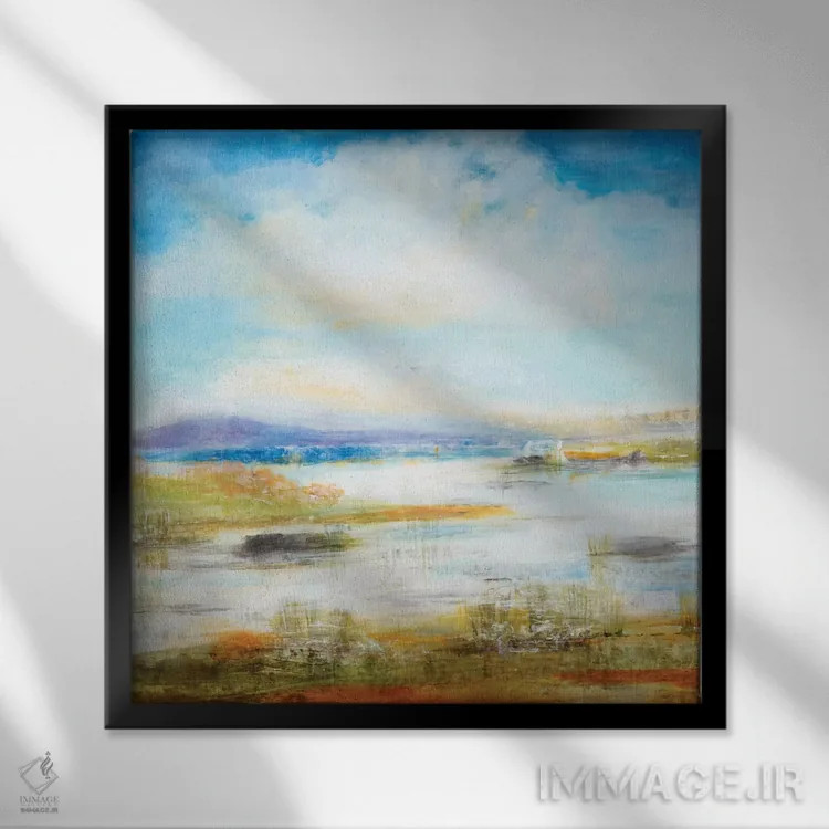 تابلو انتزاعی هم اراضی باتلاقی اثر جیل مارتین - نمای قابدار مشکی