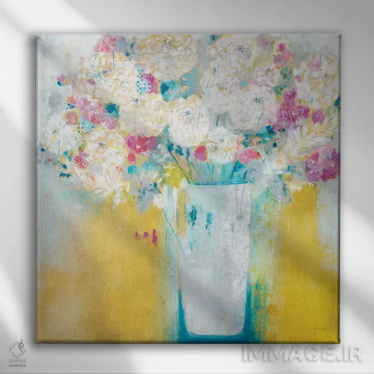 تابلو انتزاعی گل های صبحگاهی اثر جیل مارتین - نمای روبهرو روی دیوار