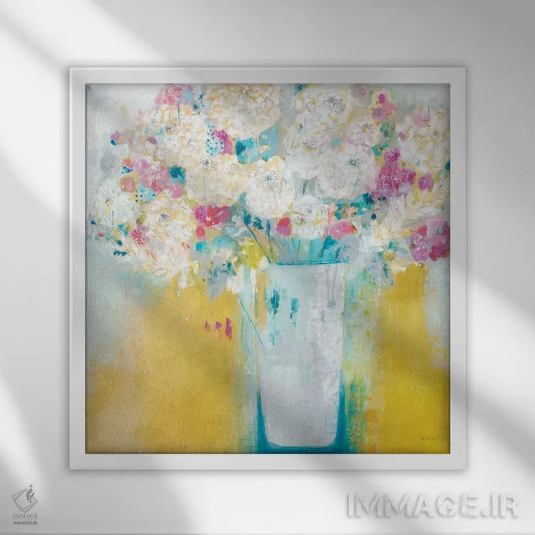 تابلو انتزاعی گل های صبحگاهی اثر جیل مارتین - نمای قابدار سفید