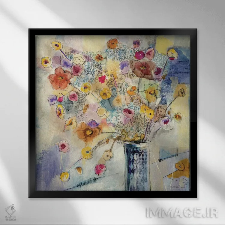 تابلو انتزاعی پاپ کورن ۱ اثر جیل مارتین - نمای قابدار مشکی