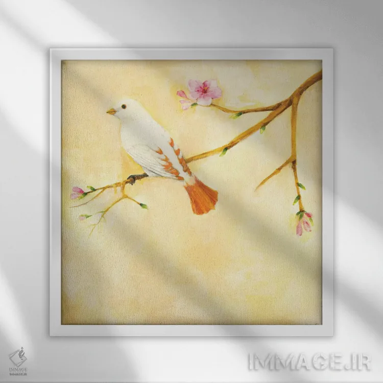 تابلو دکوراتیو آواز پرنده ۴ اثر جیل مارتین - نمای قابدار سفید