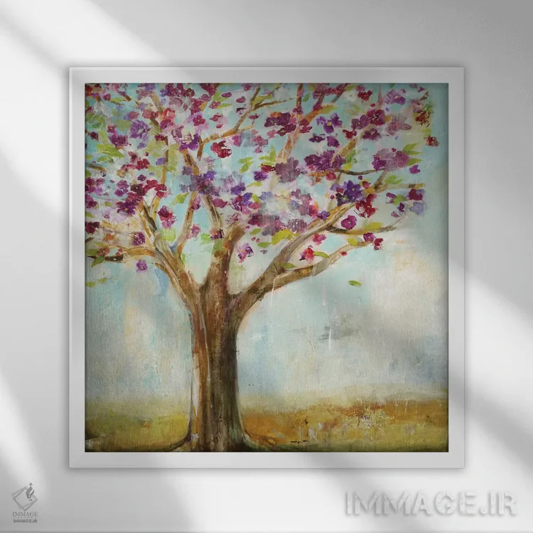 تابلو دکوراتیو درخت برگاندی اثر جیل مارتین - نمای قابدار سفید