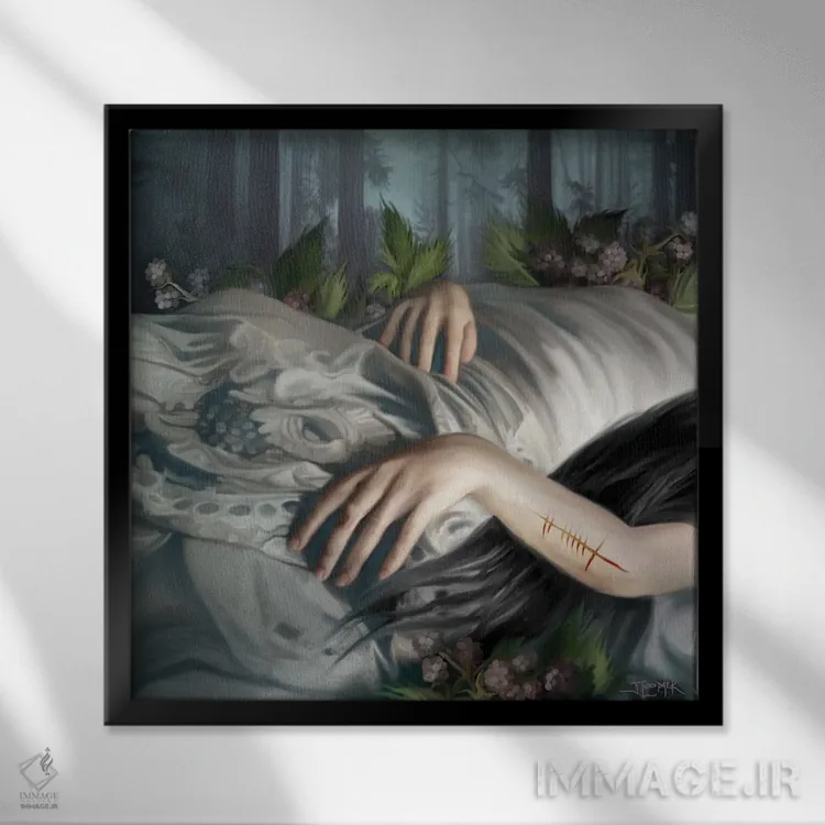 تابلو دکوراتیو زیبای خفته اثر جولیانا لوومر - نمای قابدار مشکی