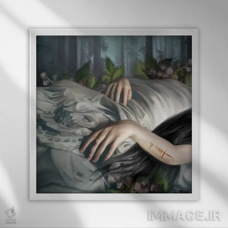 تابلو دکوراتیو زیبای خفته اثر جولیانا لوومر - نمای قابدار سفید