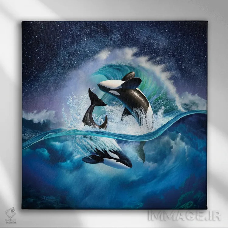 تابلو دکوراتیو موج نهنگ قاتل اثر جری لوفارو - نمای روبهرو روی دیوار