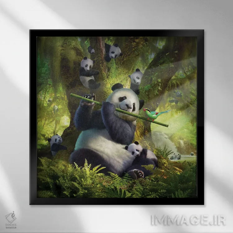 تابلو دکوراتیو خرس پاندا اثر جری لوفارو - نمای قابدار مشکی