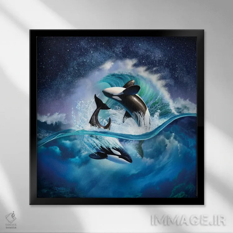 تابلو دکوراتیو موج نهنگ قاتل اثر جری لوفارو - نمای قابدار مشکی