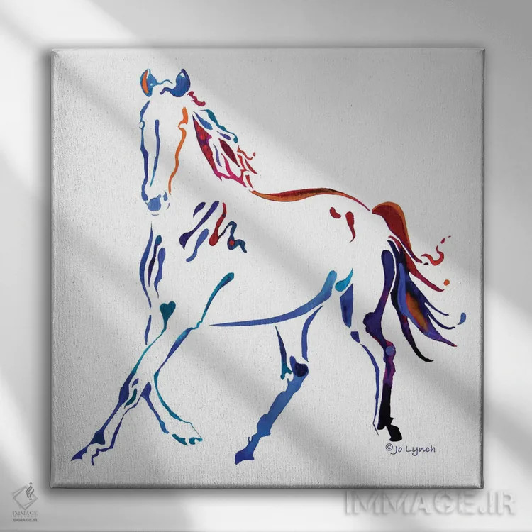 تابلو دکوراتیو اسب رنگارنگ سه اثر جو لینچ - نمای روبهرو روی دیوار