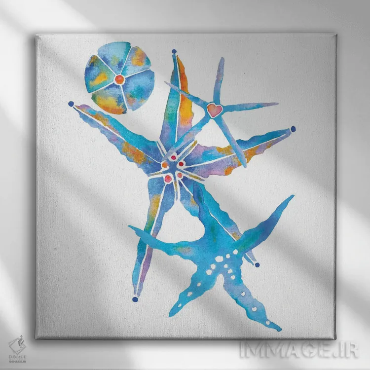 تابلو دکوراتیو سه ستاره دریایی و یک صدف شنی اثر جو لینچ - نمای روبهرو روی دیوار