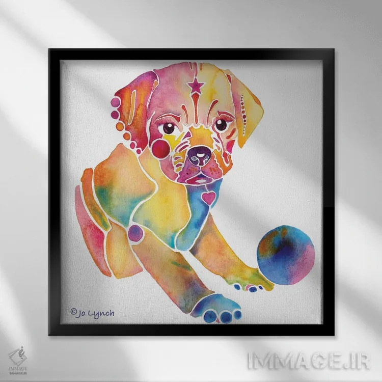 تابلو دکوراتیو توله سگ پاگل اثر جو لینچ - نمای قابدار مشکی
