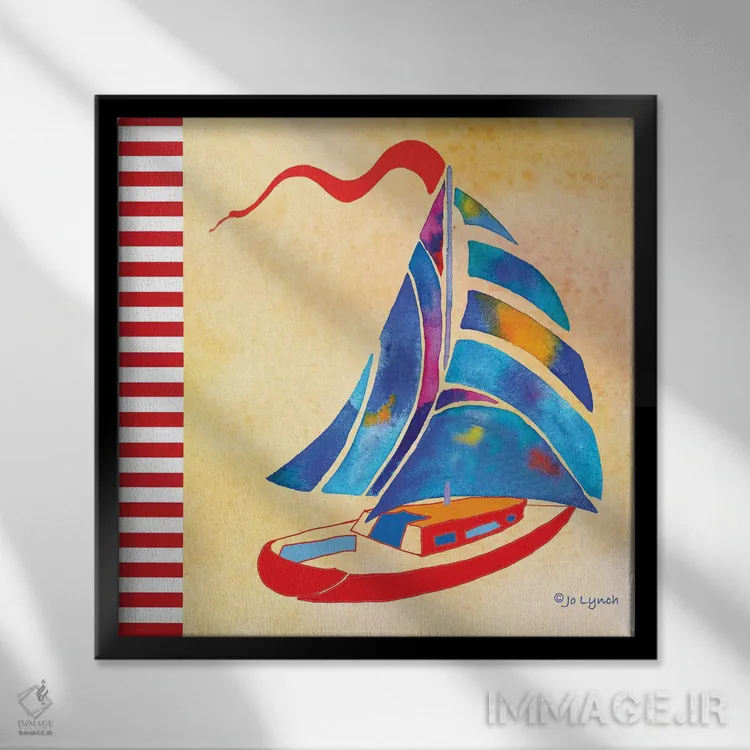 تابلو دکوراتیو قایق بادبانی تابستانی اثر جو لینچ - نمای قابدار مشکی