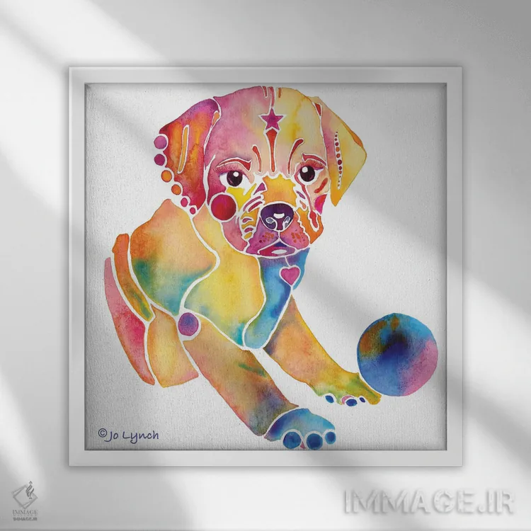 تابلو دکوراتیو توله سگ پاگل اثر جو لینچ - نمای قابدار سفید