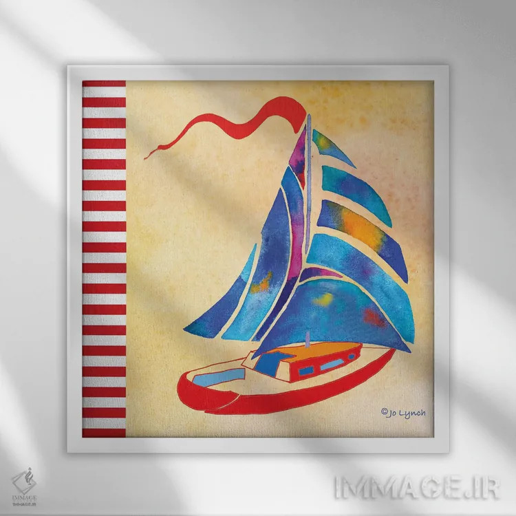 تابلو دکوراتیو قایق بادبانی تابستانی اثر جو لینچ - نمای قابدار سفید