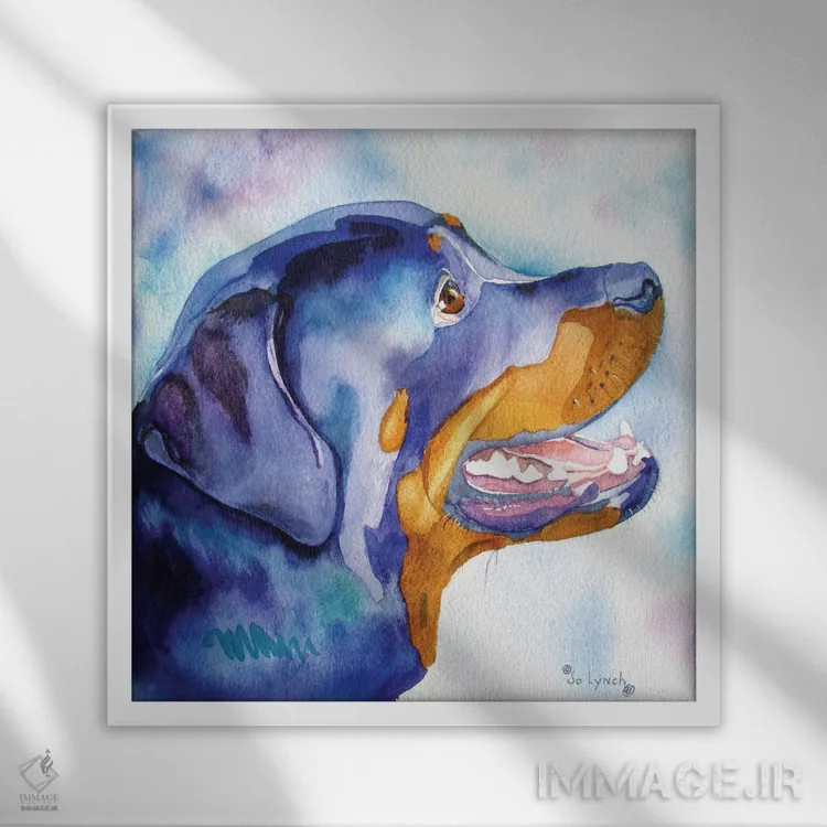 تابلو دکوراتیو بلوز راتویلر اثر جو لینچ - نمای قابدار سفید