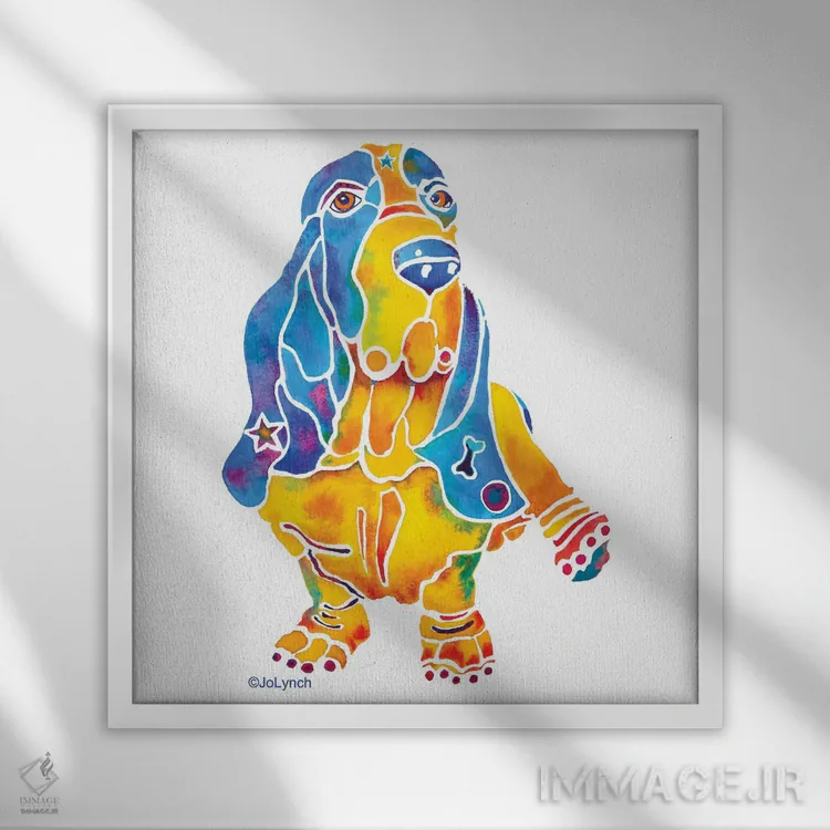 تابلو دکوراتیو سگ بیلی باست هوند روی زمینه سفید اثر جو لینچ - نمای قابدار سفید