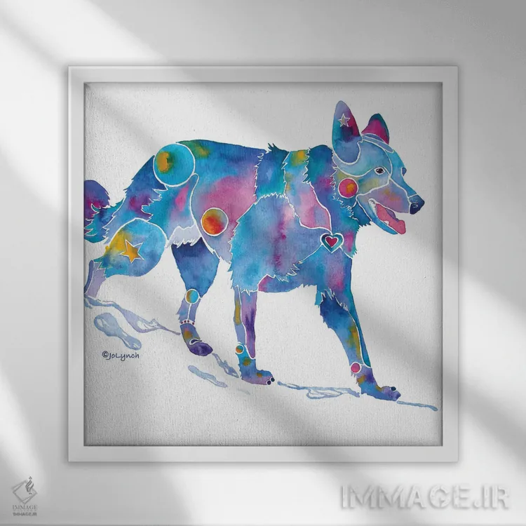 تابلو دکوراتیو سگ ژرمن شپرد اثر جو لینچ - نمای قابدار سفید