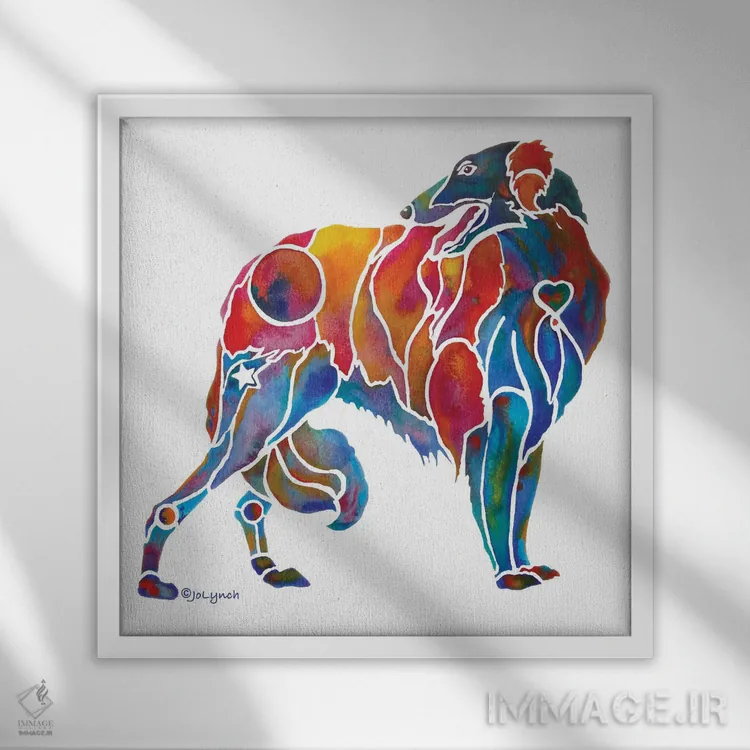 تابلو دکوراتیو سگ شکاری بورزوی اثر جو لینچ - نمای قابدار سفید