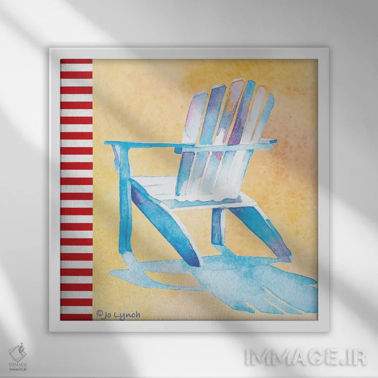 تابلو دکوراتیو صندلی ساحلی شماره دو اثر جو لینچ - نمای قابدار سفید