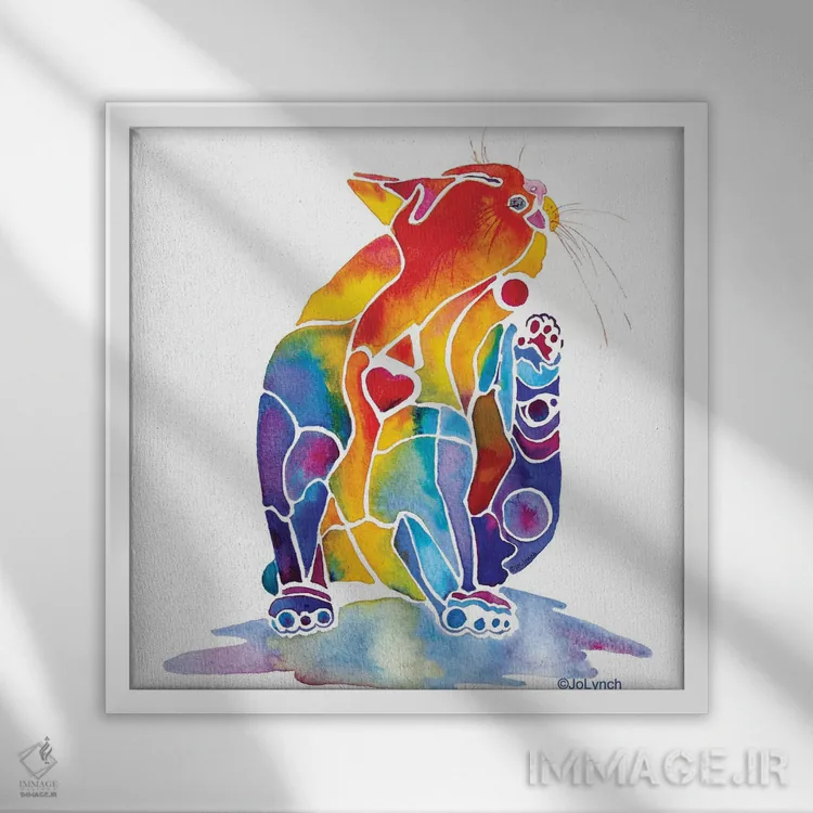 تابلو دکوراتیو عشق گربه ای اثر جو لینچ - نمای قابدار سفید