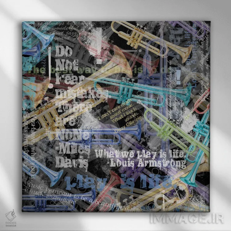 تابلو دکوراتیو نقل قول های ترومپت اثر جولیز - نمای روبهرو روی دیوار