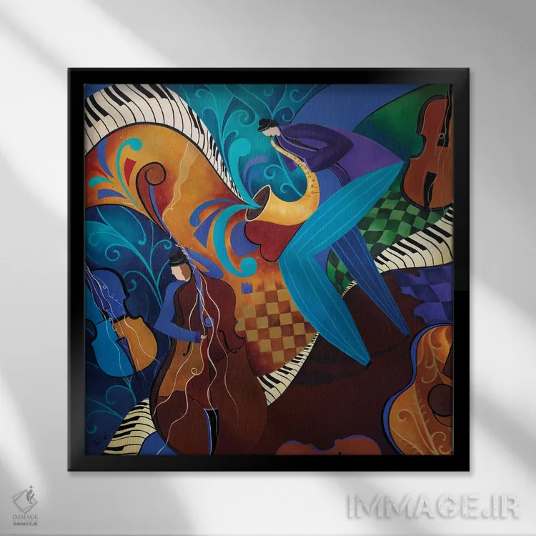 تابلو انتزاعی نوازندگان موسیقی اثر جولیز - نمای قابدار مشکی