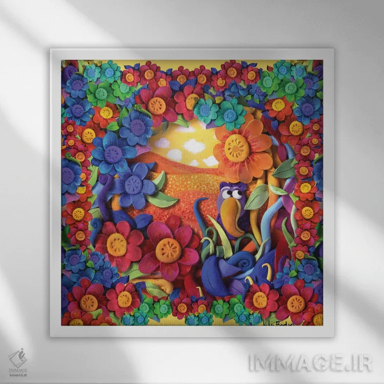 تابلو دکوراتیو پرنده تابستانی اثر جولیز - نمای قابدار سفید