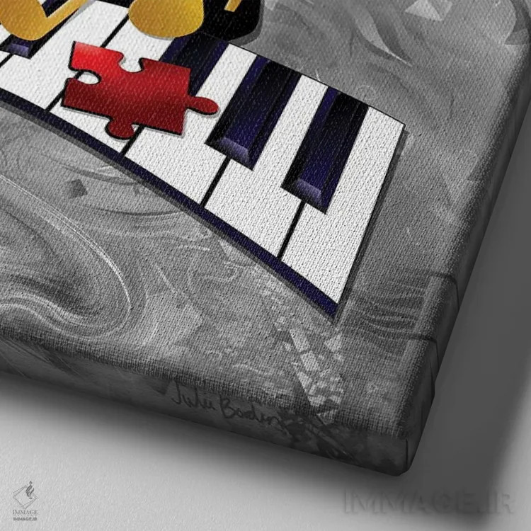 تابلو دکوراتیو مارپیچ پیانو، ساکسفون و ترومپت اثر جولیز - نمای نزدیک بافت بوم