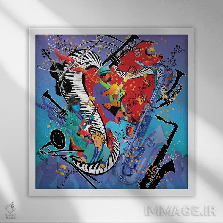 تابلو دکوراتیو اجرای جز آبی اثر جولیز - نمای قابدار سفید