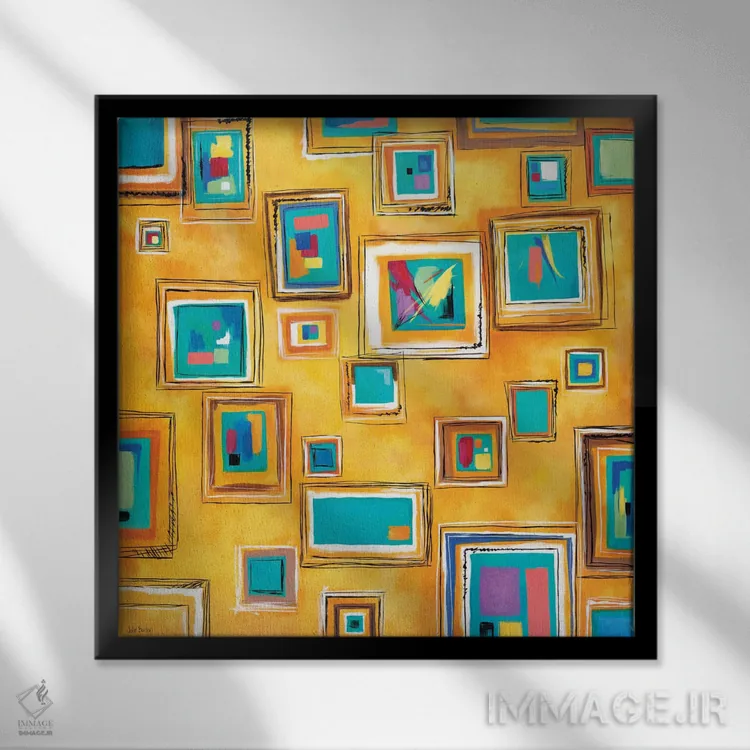 تابلو انتزاعی مربع هایی روی مربع اثر جولیز - نمای قابدار مشکی